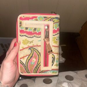 Colorful Paisley Zip Wallet in Pink, Cream & Teal